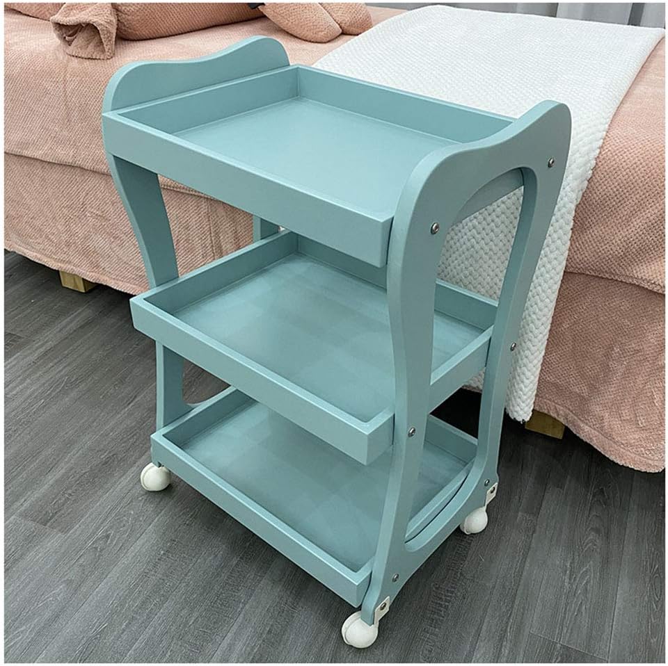Medical Cart Assembled Beauty Trolley High-end Wooden Beauty Salon Special Trolley Movable Multifunctional Shelf 3-Layer Storage Good Load-Bearing Capacity (White)