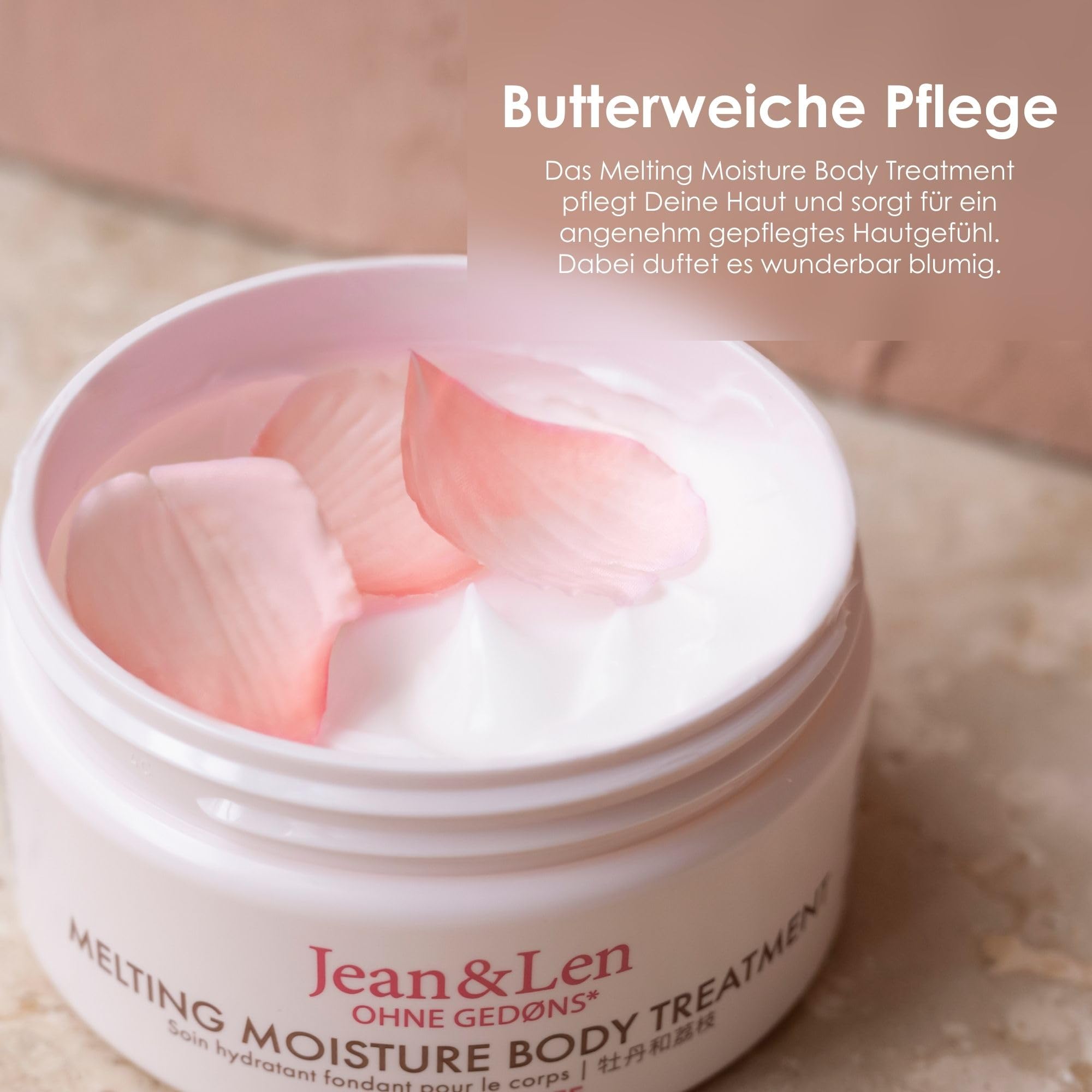 Jean & Len Melting Moisture Body Butter Peony & Lychee, dla pachnącego efektu pielęgnacji, do skóry normalnej, wysokiej jakości tygiel, pielęgnujące masło do ciała, 50 ml