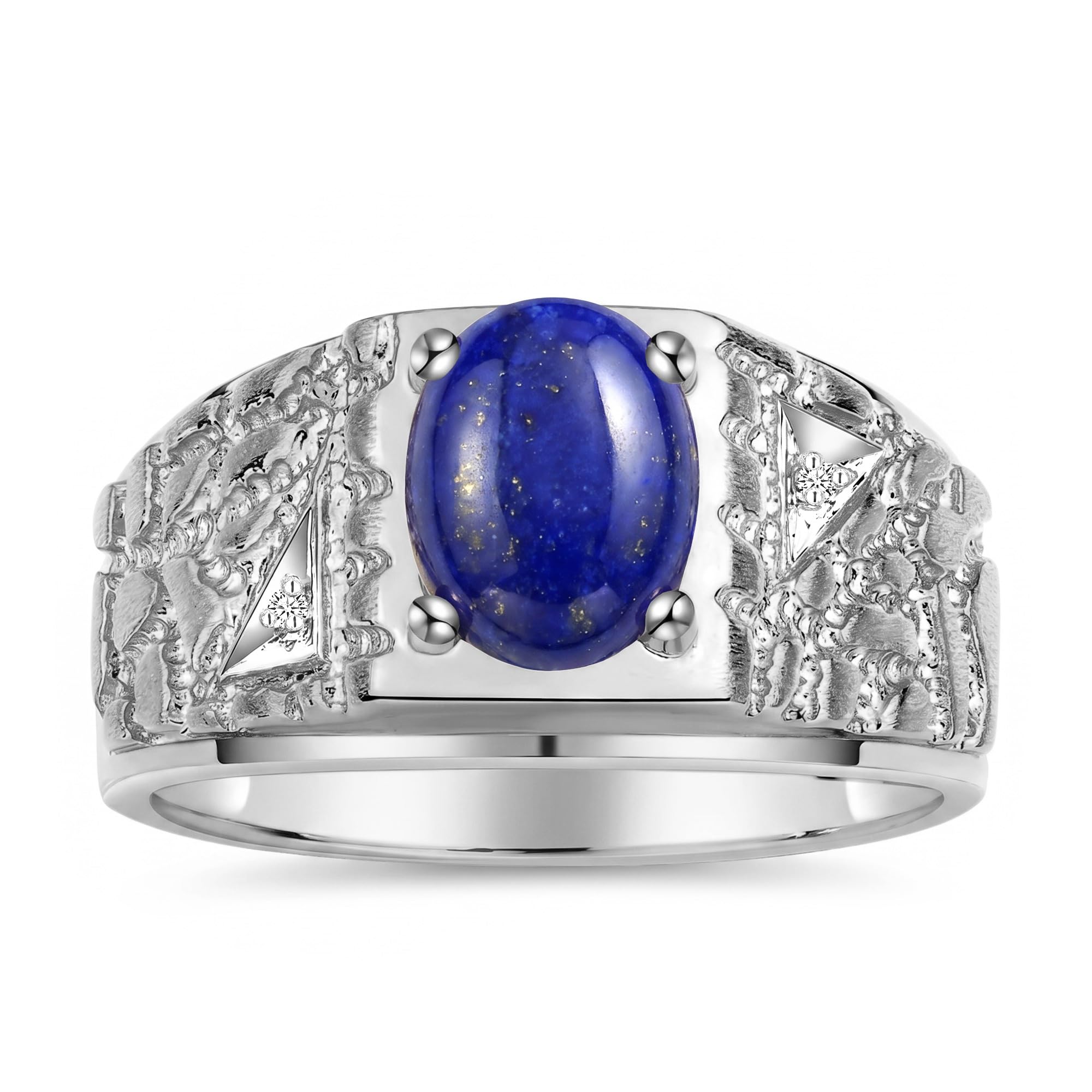 Rylos Men's Rings Designer Nugget Ring: Oval 9X7MM Gemstone &amp; Sparkling Diamonds - Color Stone Birthstone Rings for Men, Sterling Silver Rings in Sizes 8-13. Mens Jewelry