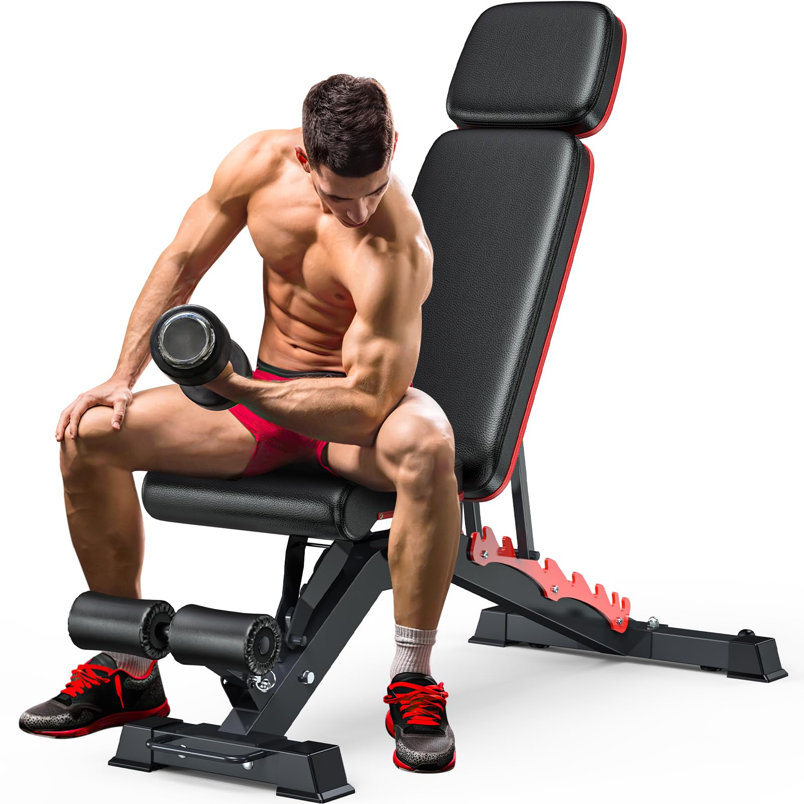 Fostoy 1200LBS Weight Bench, Heavy Duty Adjustable Workout Bench for Home Gym, Weights Lifting Bench Press with Headrest for Full Body Exercise,