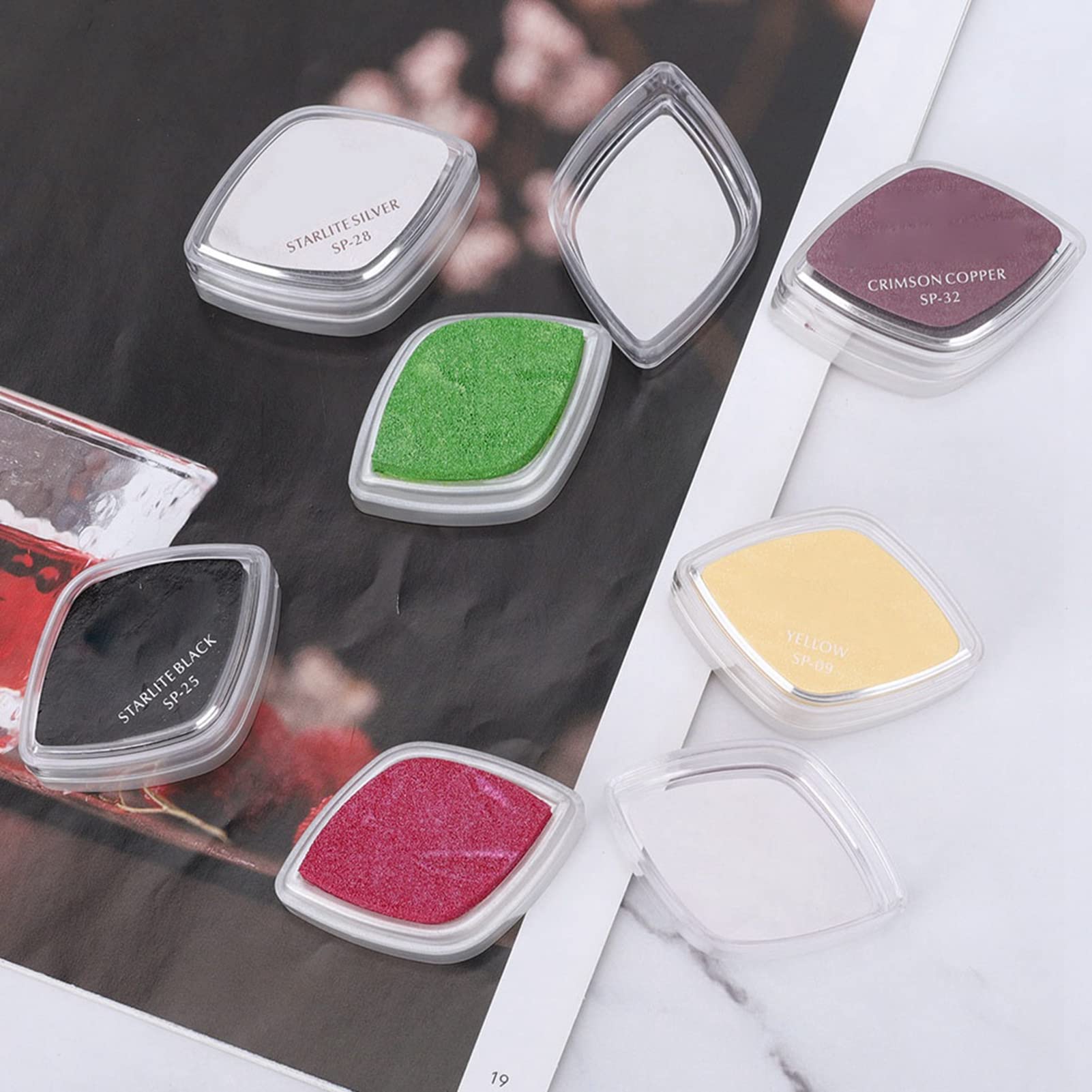 Tampone di inchiostro a 6 colori Tampone per timbro manuale a forma di occhi di gatto fai-da-te per molteplici scopi