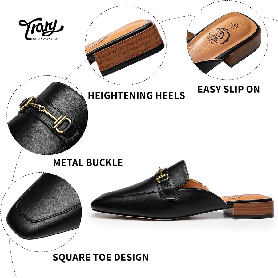 Amazon.com | Trary Black Loafers for Women Buckle Loafers Square