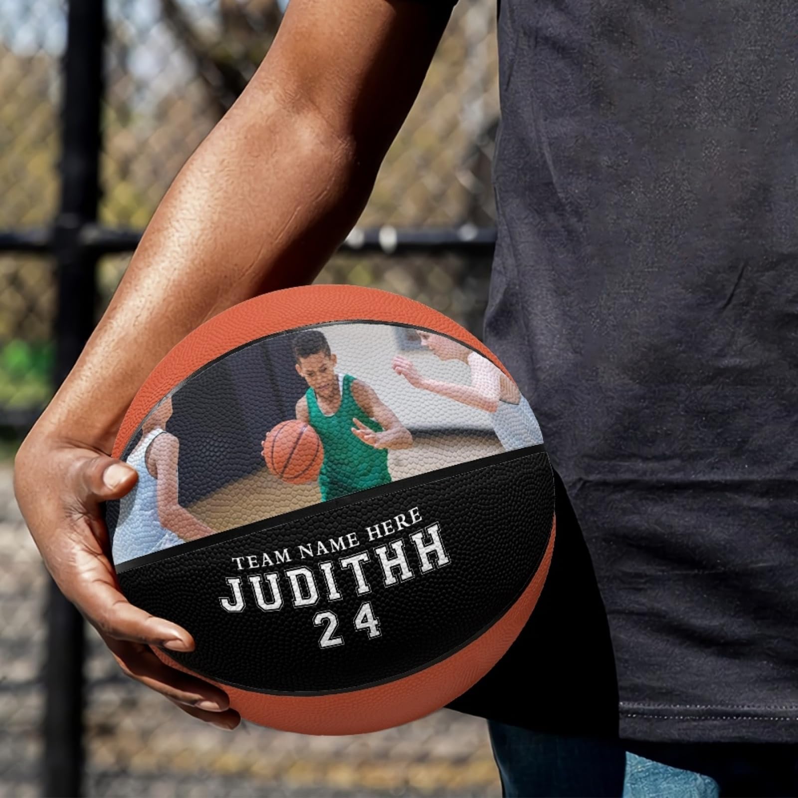 Ballon de basketball avec photo, taille 5/7 (74,9 cm) avec photo, nom personnalisé, pour fête des pères, Noël, anniversaire, meilleur papa, homme, fils, entraîneur