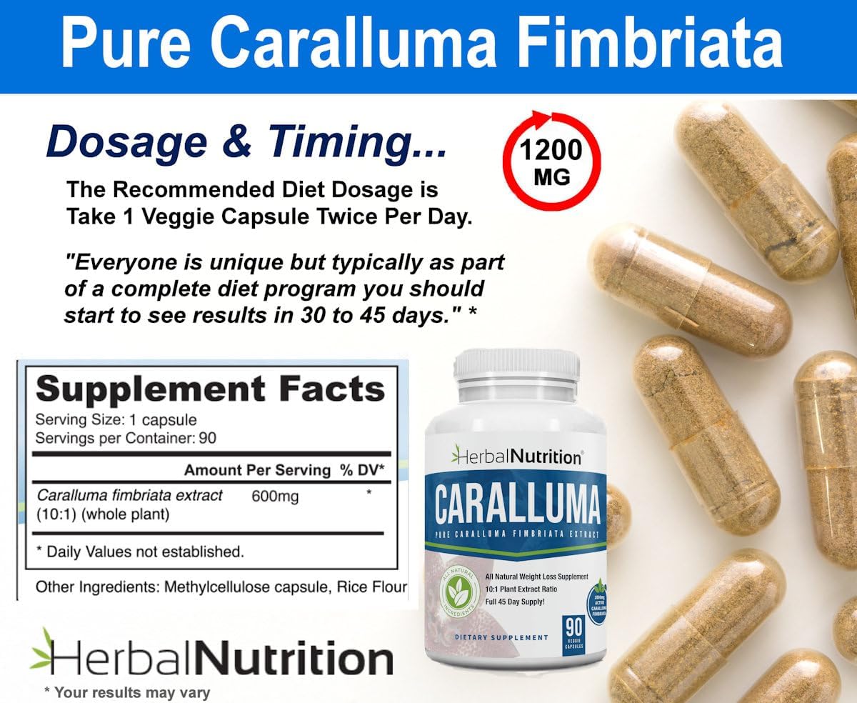 Herbal Nutrition Caralluma Fimbriata 180 Capsules Two Bottle Pack Maximum Strength 10:1 Extract Ratio 1200mg All-Natural Diet, Energy, Endurance and Weight Management Supplement