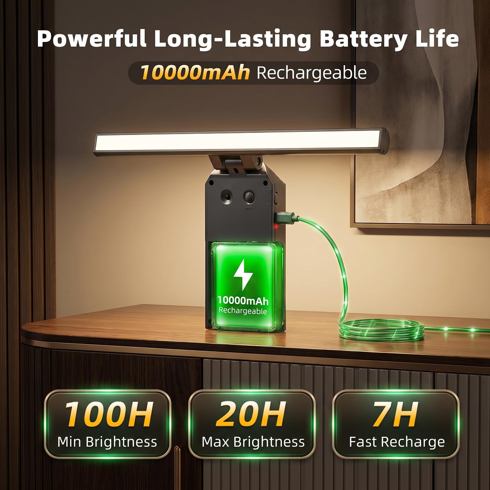 Bildbeleuchtung Kabellos, 10000mAh Akku Bilderleuchte 30cm Schwarz | LED Wandleuchte Innen mit Fernbedienung, Dimmbar 3 Farbtemperaturen, 4 Timer, CRI 95+, 300LM super hell Bilderlampe