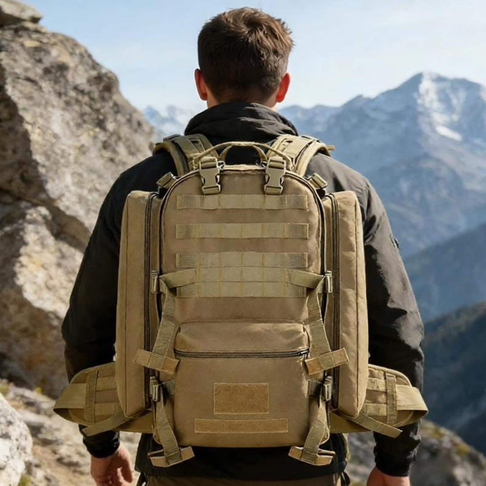 Zaino da Escursionismo e Campeggio Impermeabile, Zaino da Alpinismo da Uomo con Ampia capacità, Design Anti-Pressione, per Escursionismo, Campeggio, Viaggi, Pesca e Caccia