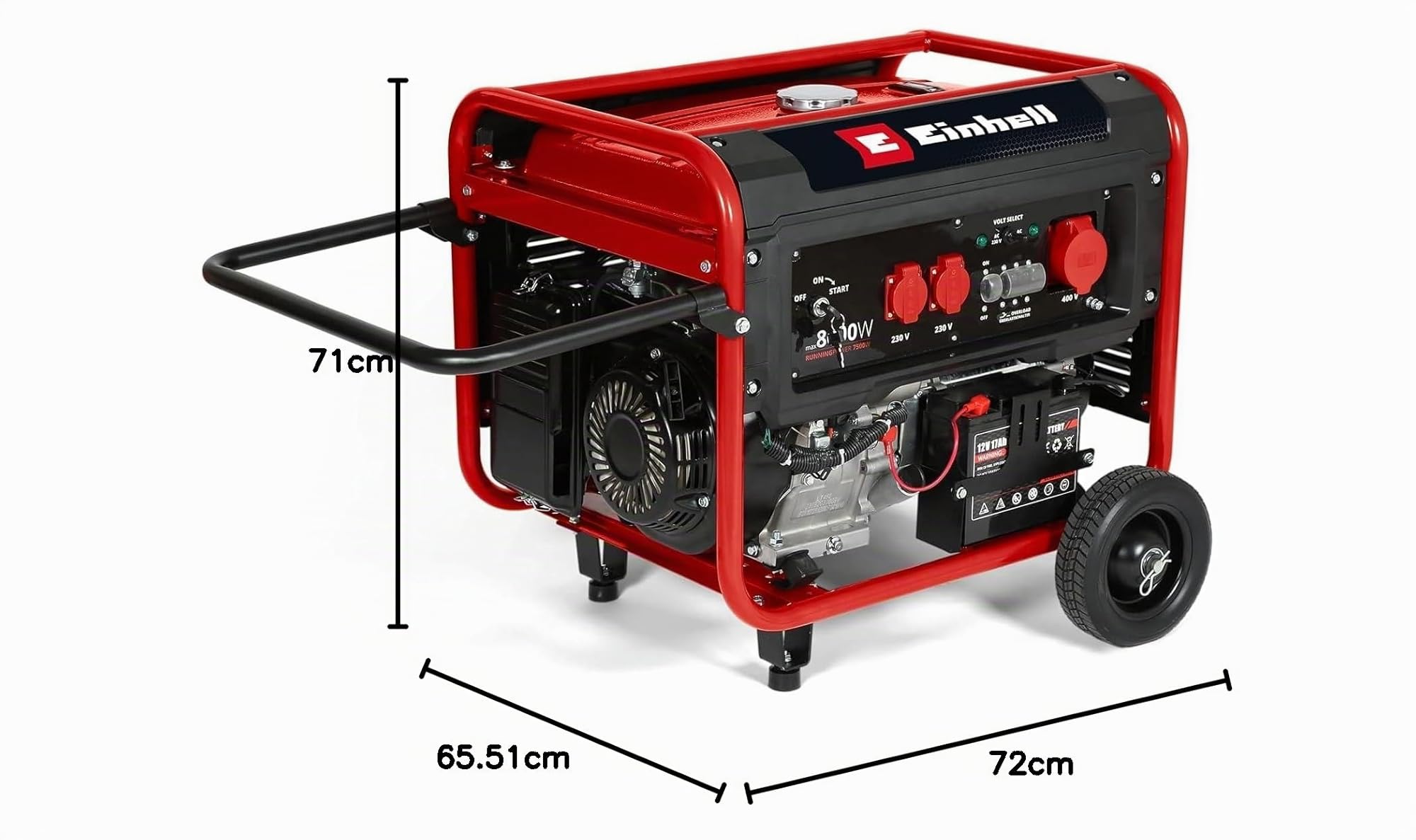 Generador de corriente (gasolina) TC-PG 8000 de Einhell (potencia máxima 8000 W, potencia continua máx. 7500 W, depósito de 25 l, motor de 4 tiempos, 2x 230 V, 1x 400 V, seguro a falta de aceite)