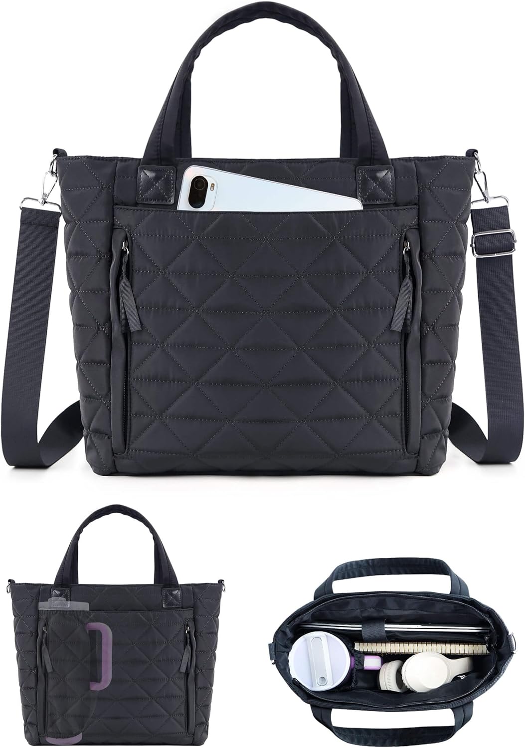 Womens Puffer Tote Bag Compatible with Stanley Cup, Quilted Bags Work College Travel Handbags Gifts for Women