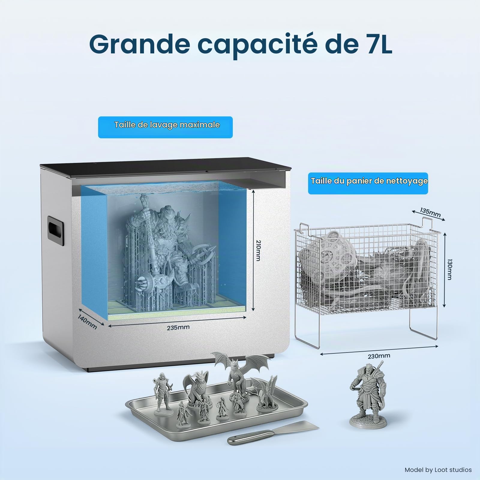 Uniformation Nettoyeur à ultrasons 7L W230, modèle de résine 3D de Nettoyage Uniforme, écran Tactile Intelligent Compatible avec Les imprimantes 3D GKTWO, Taille de Lavage : 228 x 128 x H200