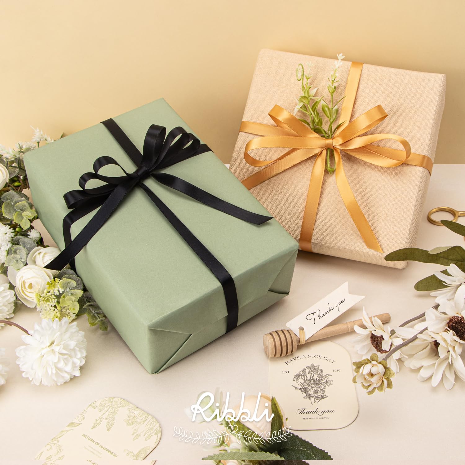 Snapklik.com : Ribbli 2 Rolls Satin Old Gold & Black Craft Ribbon,Total ...