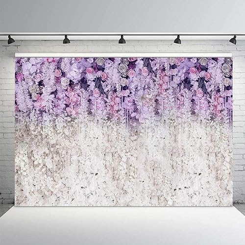 MEHOFOND Fondo de estudio fotográfico floral lavanda y blanco para despedida de soltera, fondo de fotografía de boda morado claro para baby shower,