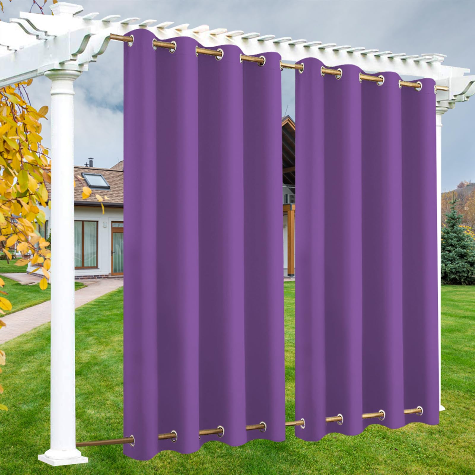 LSDINDF Outdoor Curtains Waterproof, 1 Panel Outdoor Curtain with Top & Bottom Grommets, Privacy and Sun Protection for Pergola, Gazebo, Patio, Porch and Poolside - W 52" x L 108"