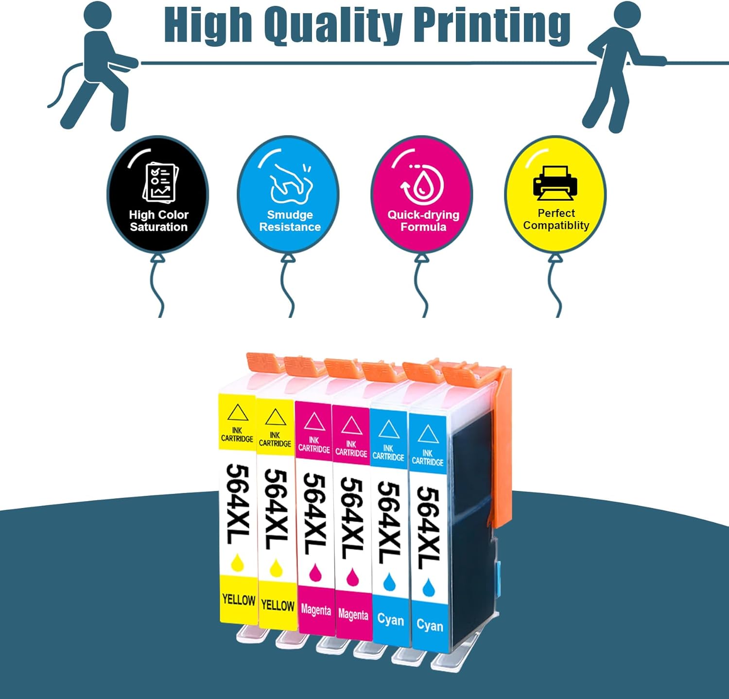 564XL Color Ink Replacement for HP 564XL Cartridges Ink Color 564 Compatible for HP Photosmart 6525 6520 7520 5520 7510 5510 7525 DeskJet 3520 3522 OfficeJet 4620 (2 Cyan, 2 Magenta, 2 Yellow)