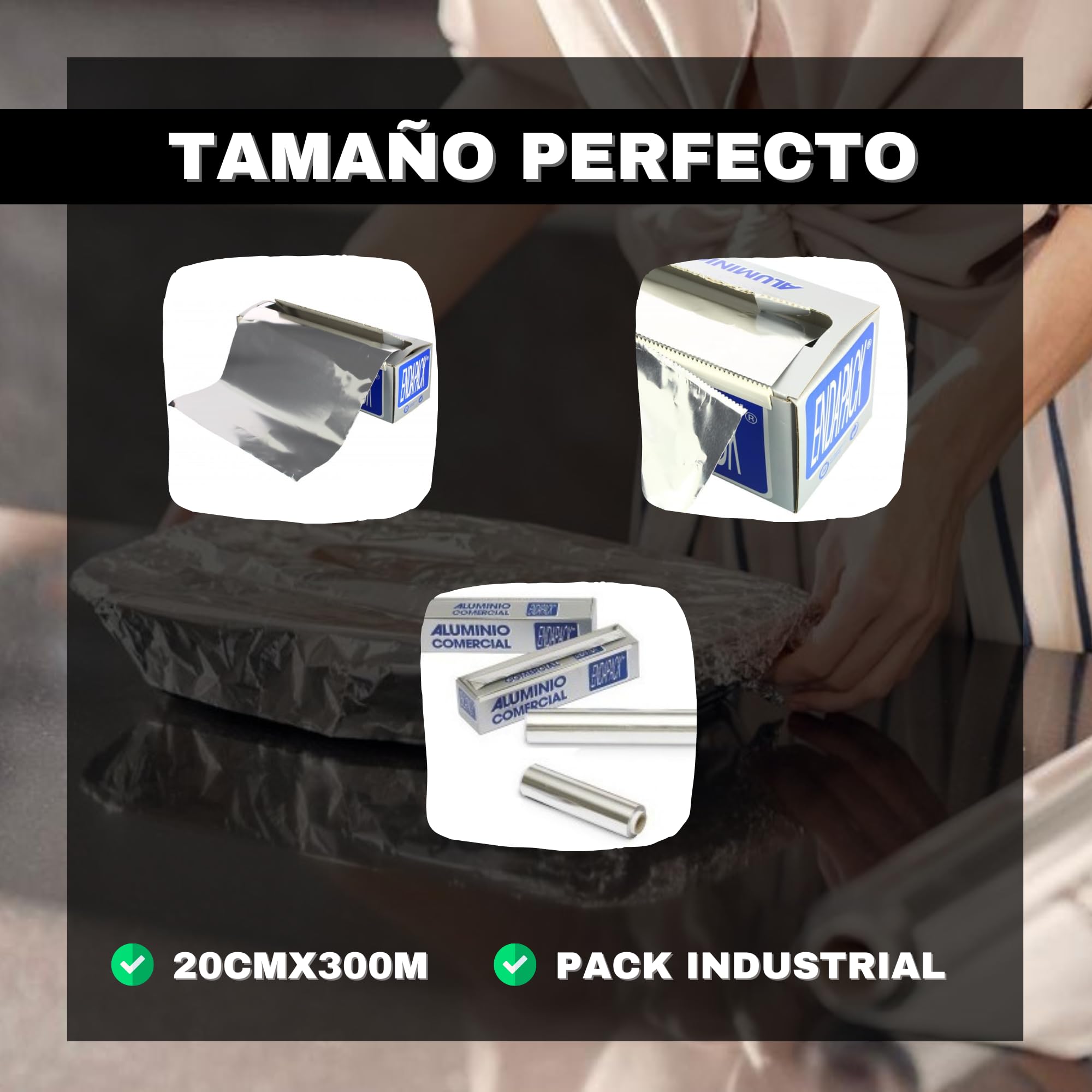 ACESA – Papel Aluminio Industrial 30cm x 200m | Rollo de Aluminio para Cocina, Hostelería y Peluquería | 14 Micras | Apto para Horno y Congelador | Caja Dispensadora con Sierra de Corte