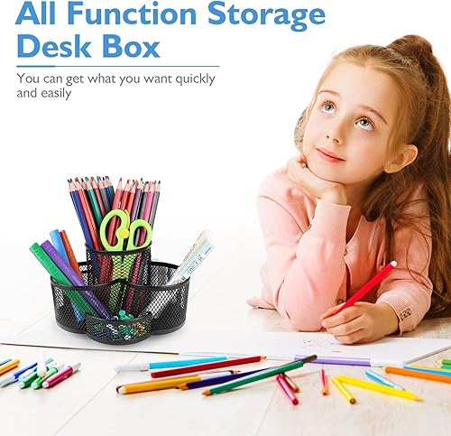 Miniatura 3 de Caja giratoria de malla metálica 360 para lápices, artículos de papelería, suministros de oficina, organizador de brochas de maquillaje para el