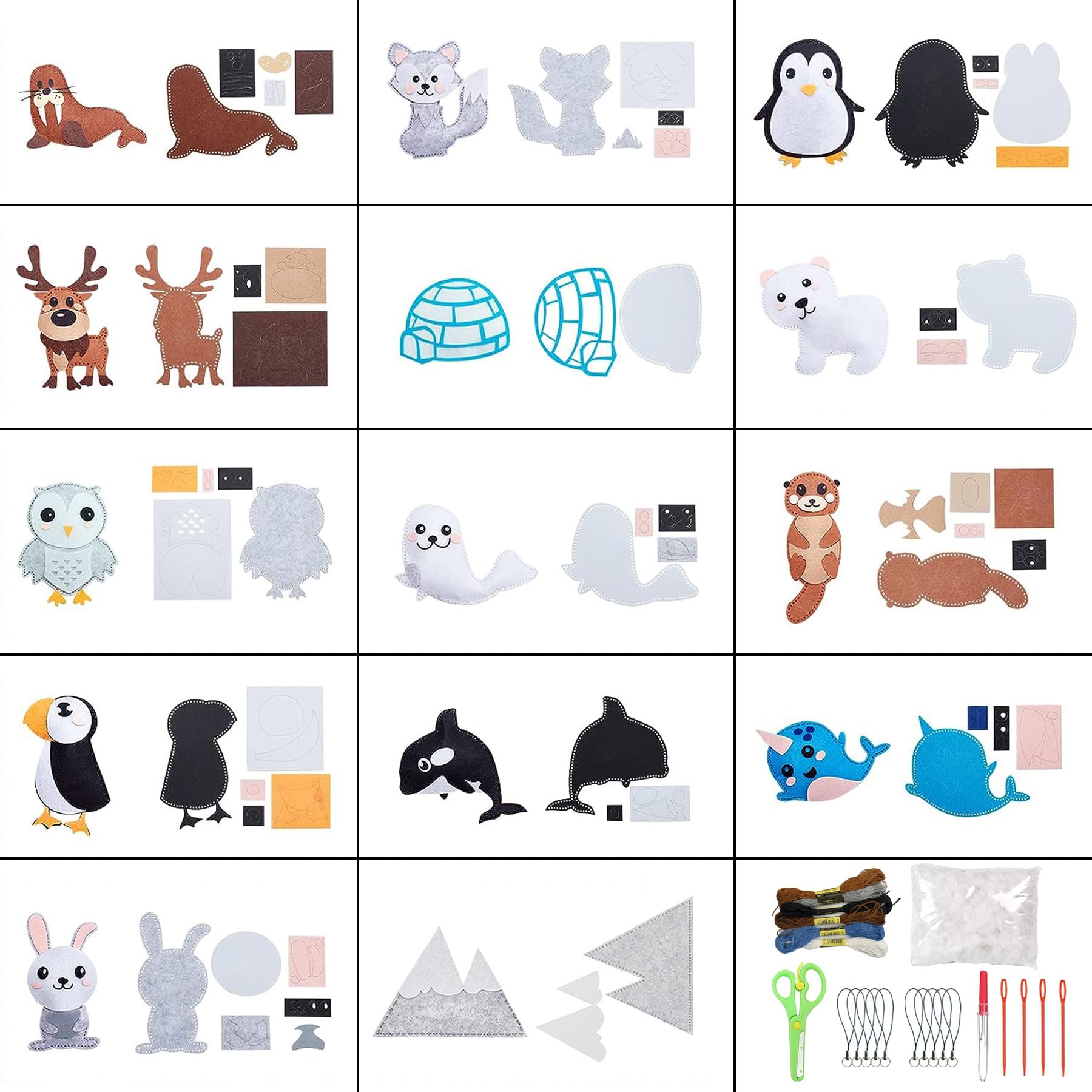 Gioco Educativo Manualità Kit Cucito Animali Feltro OKOOKO - 12 Progetti Per Bambini Creativi