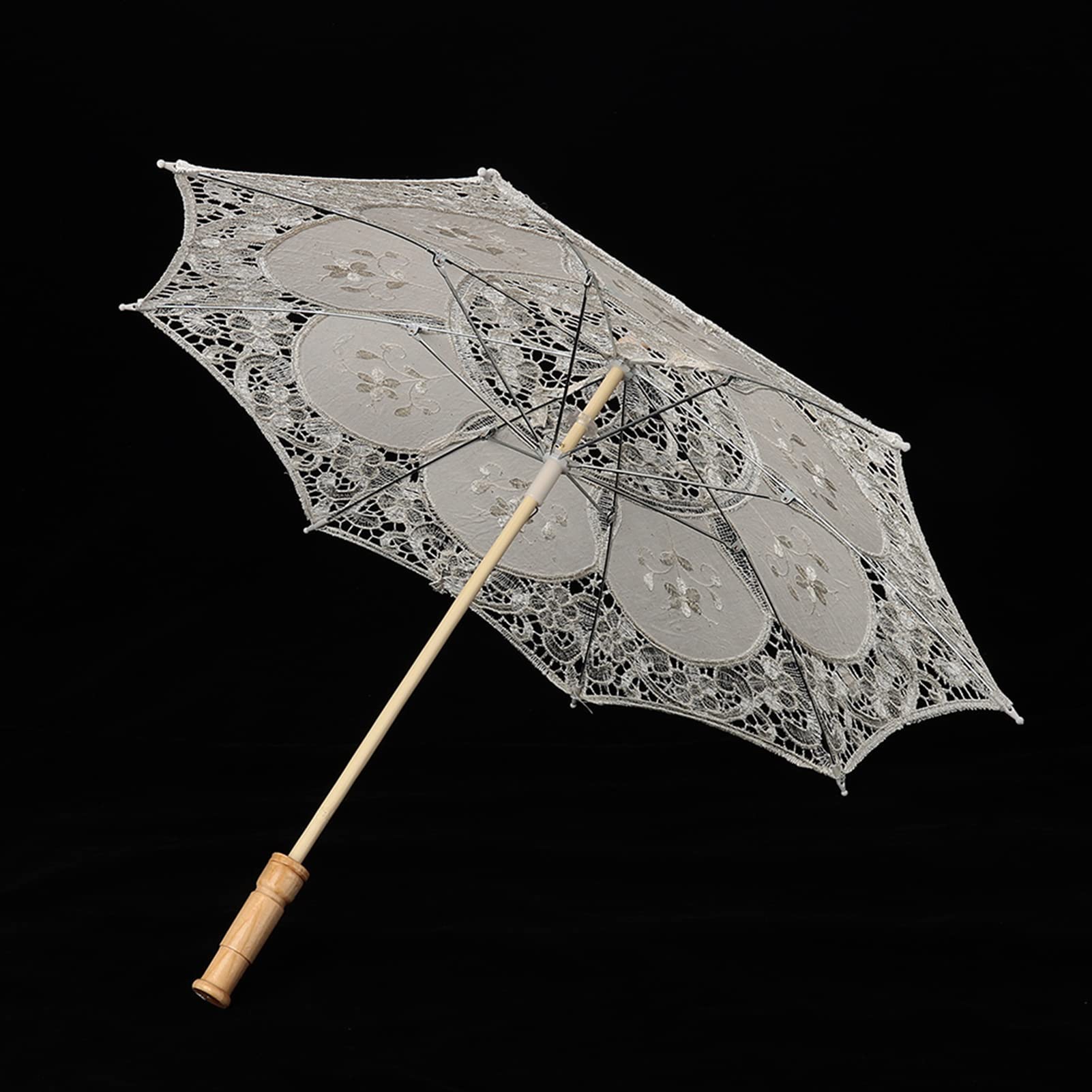 Ejoyous Koronkowy Parasol Vintage Ślubny, Haftowany, dla Panny Młodej, do Dekoracji, Rekwizytów do Zdjęć, Kostium Damski, Beżowy, L, Elegancki