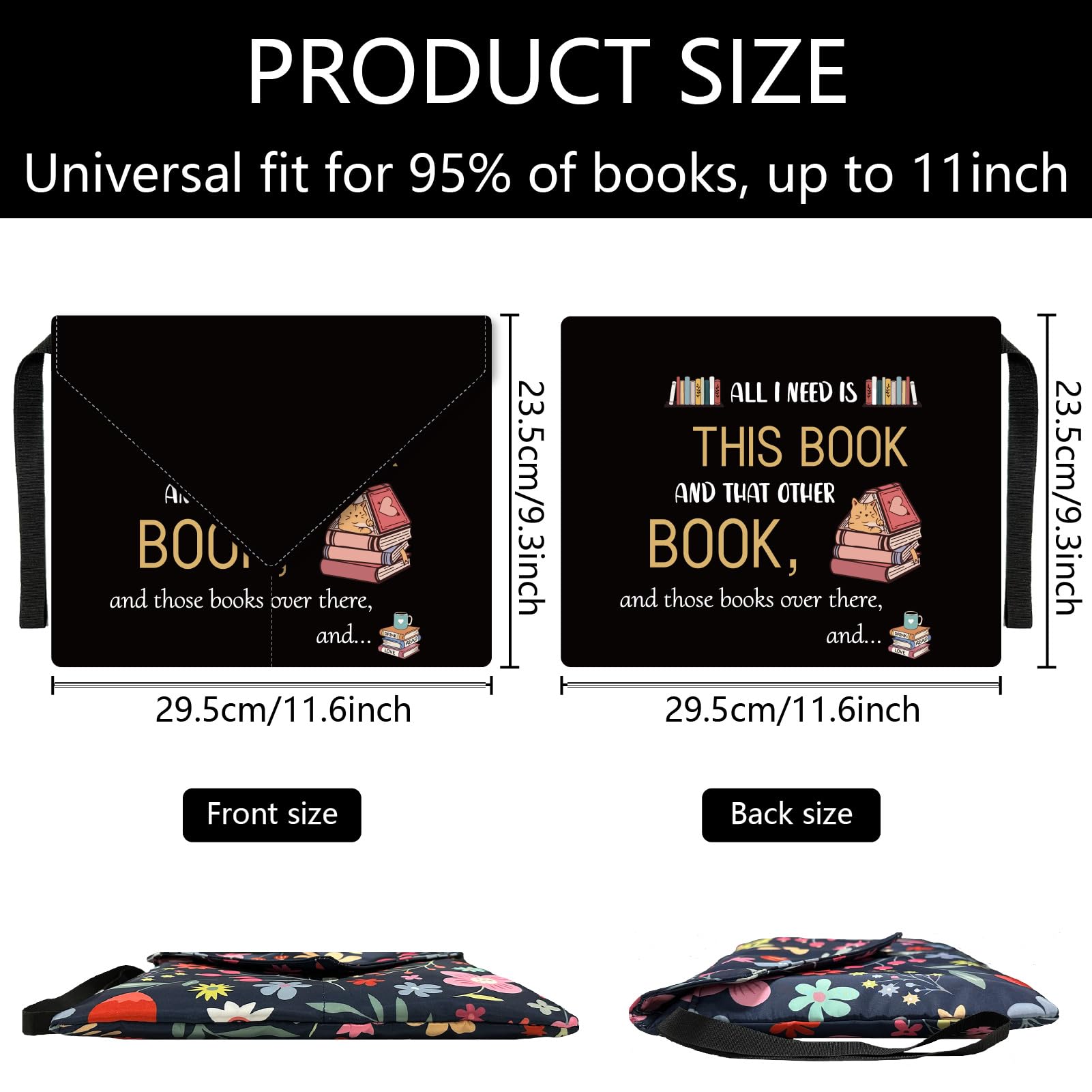 CRASPIRE Word Book Covers Cat Black Book Sleeve 11.6 X 9.3 Inch Book Protector for Paperbacks Washable Fabric Cloth Book Cover with Handle and Extra Sleeve Pocket for Book Lovers Classmate Gifts - Image 3
