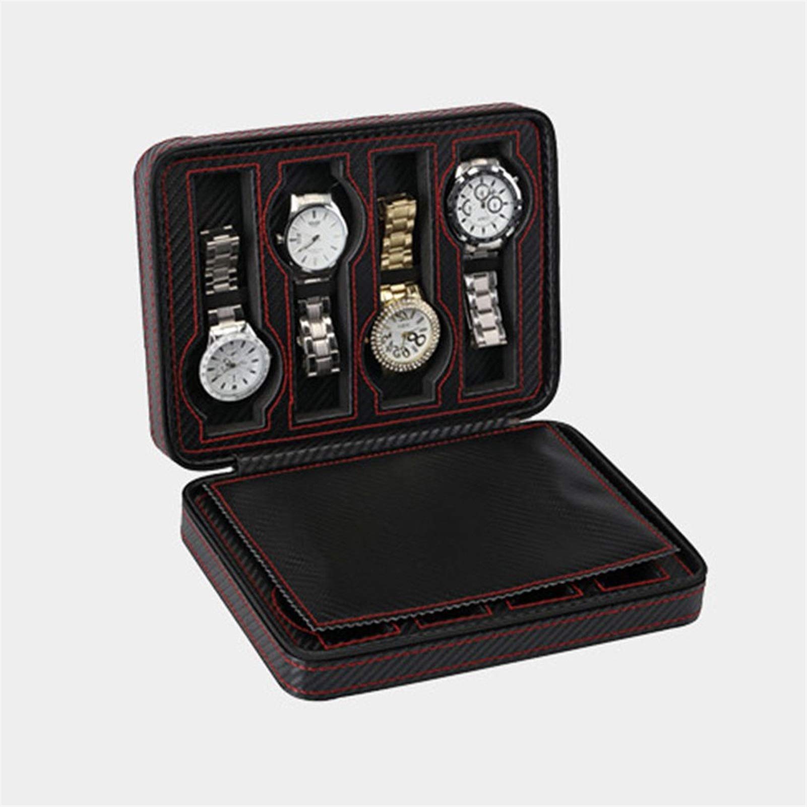 Uhrenbox 8 Slot tragbare schwarze Kohlefaser -Uhr -Uhr -Box PU Leder Watch Zipper Aufbewahrungstasche Travel Jewlery Watch Box Personalisierte Luxusgeschenke Uhrener für Aufbewahrung und Anzeige