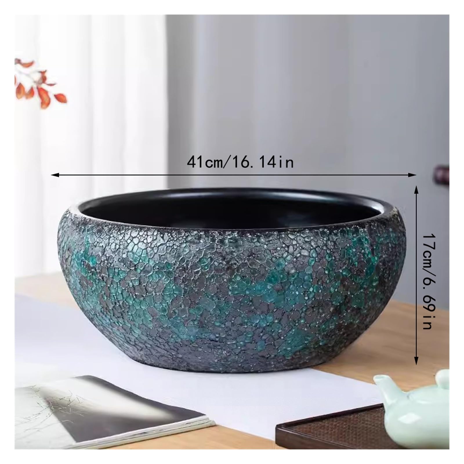 MACIUM Aquarium de Bols à Poisson Réservoir en céramique Salon Aquarium conteneur hydroponique Tortue réservoir nénuphar Bol Lotus Fleur Pot intérieur Aquarium Vase de Table (Size : 41cm)