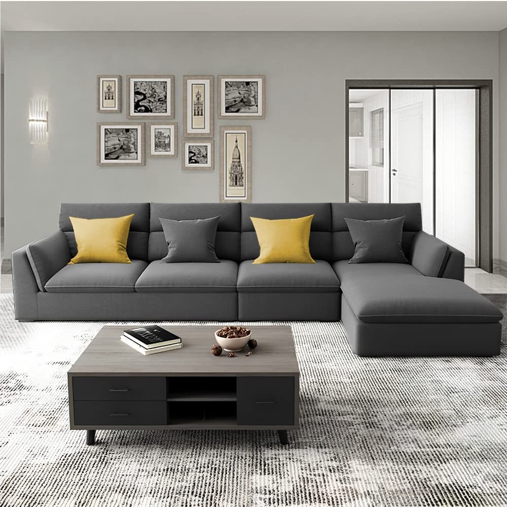 Casaliving Delton RHS 6 Seater L Shape Sofa Set for Living Room (Dark Grey) Premium Fabric-image-29