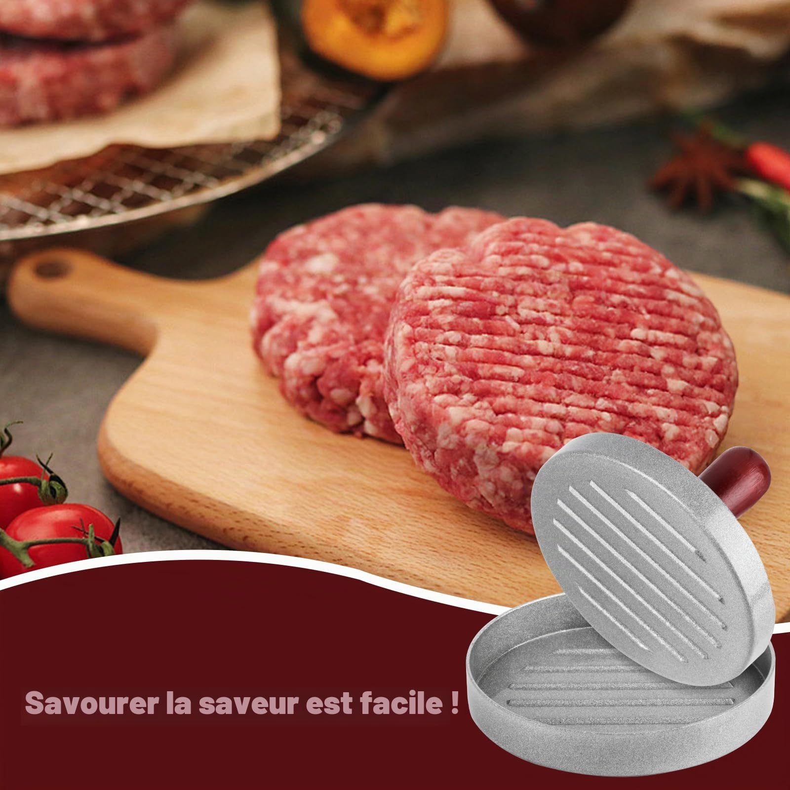 Presse à Burger en Aluminium avec 100 Papier Silicone, Moule à Viande pour Hamburgers