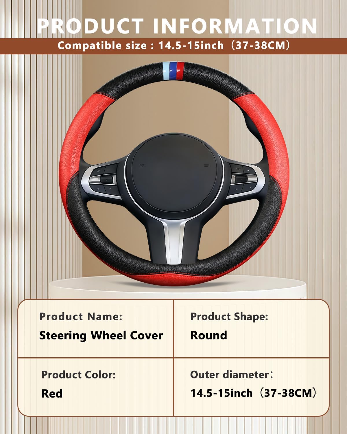 Customized Auto Car Steering Wheel Cover for BMW X1,X2,X3,X4,X5,X6,X7,i3,i4,i5,i8 535i 740Li 335i M3 M4 M5 Z1 Z3 Z4 Z5 Mini (Red)
