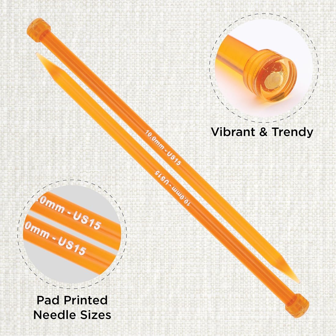 KnitPro Trendz Single Pointed Needles 12" (30cm) | US Size 15 (10mm)