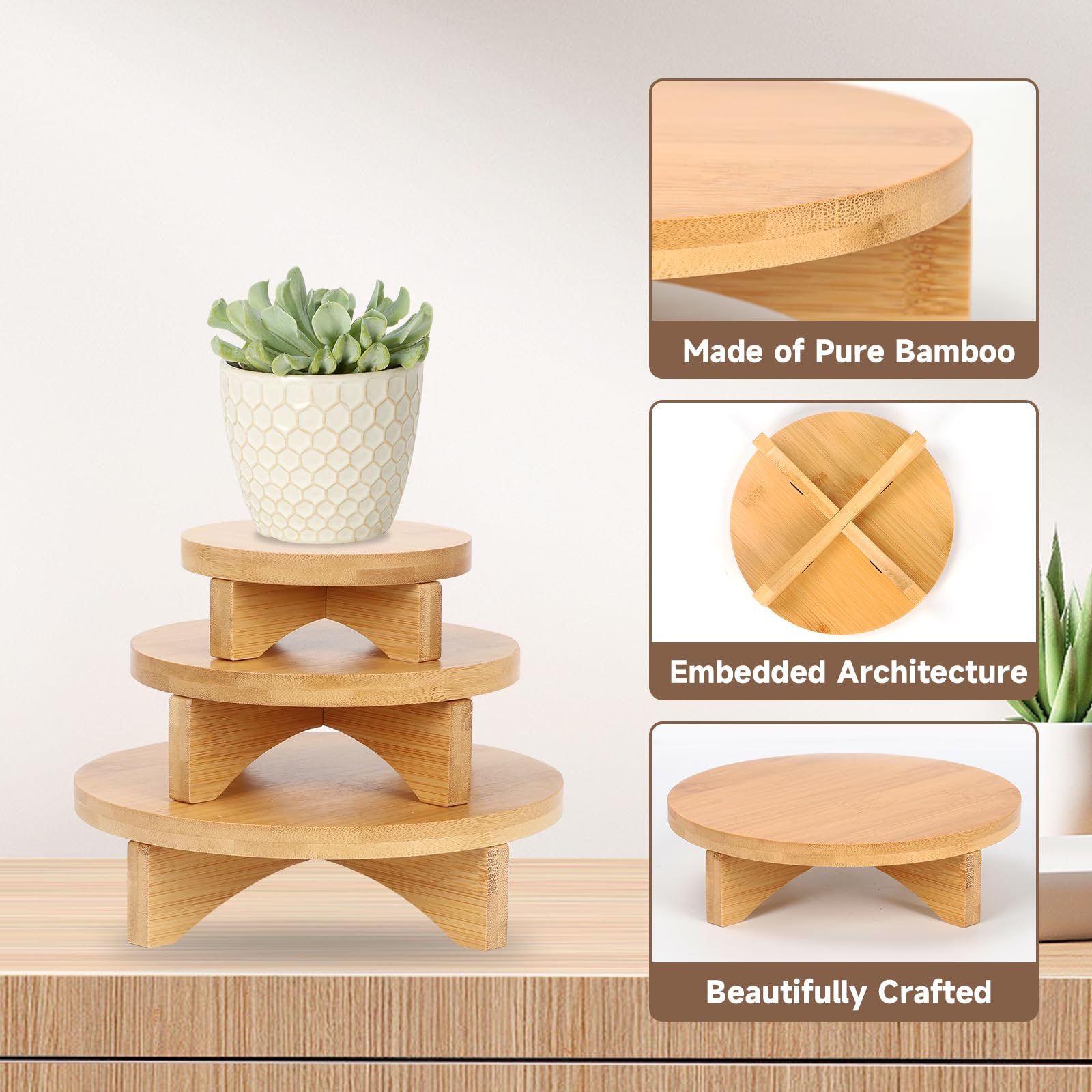 Tefola 3 PCS Blumenhocker Holz, 50 Pfund Gewichtskapazität Ausstellungsständer für Holzhocker, Abnehmbar Klein Holzschemel für Präsentation von Pflanzen, Tischdekorationen, Büchern Oder Geschenken