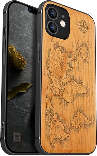 Miniatura 10 de Carveit Funda magnética de madera para iPhone 12 madera natural y TPU suave negro a prueba de golpes, funda de madera única compatible con magsafe
