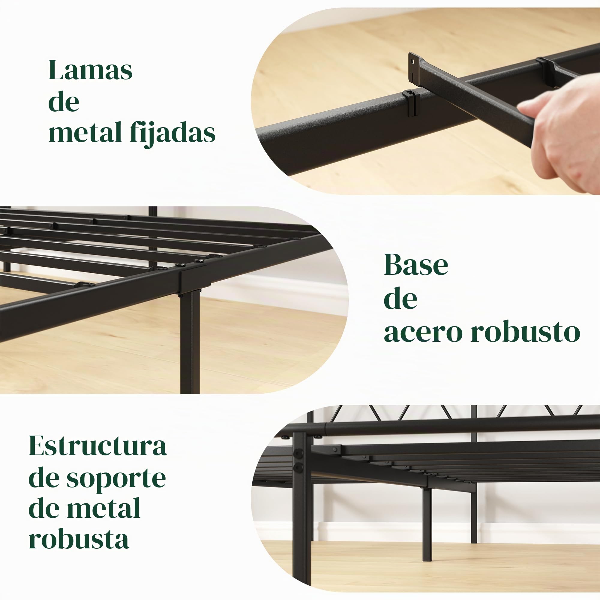Zinus Elias Cama de Matrimonio 160 x 190 cm – Cama 160 x 190 – Base de Metal Duradera con cabecero – Altura 30 cm – Somier de Metal Incluido – Espacio de Almacenamiento Debajo – Negro