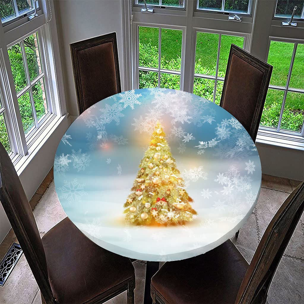 Treer-Shop F Treer Christmas Round Tablecloth Waterproo Wipeable, 3D Christmas Tree Print Circular Tablecloths Itted Elastic Edged Xmas Table Cover Decoration Or Kitchen Picnic Outdoor Indoor (,100Cm)