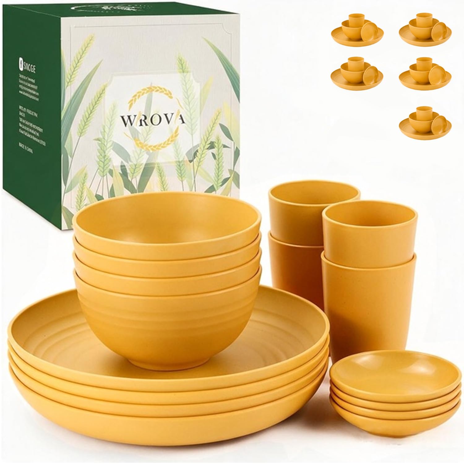 Wrova Reusable Plastic Dinner Set 16 PCS Unbreakable Kids Plastic Plates