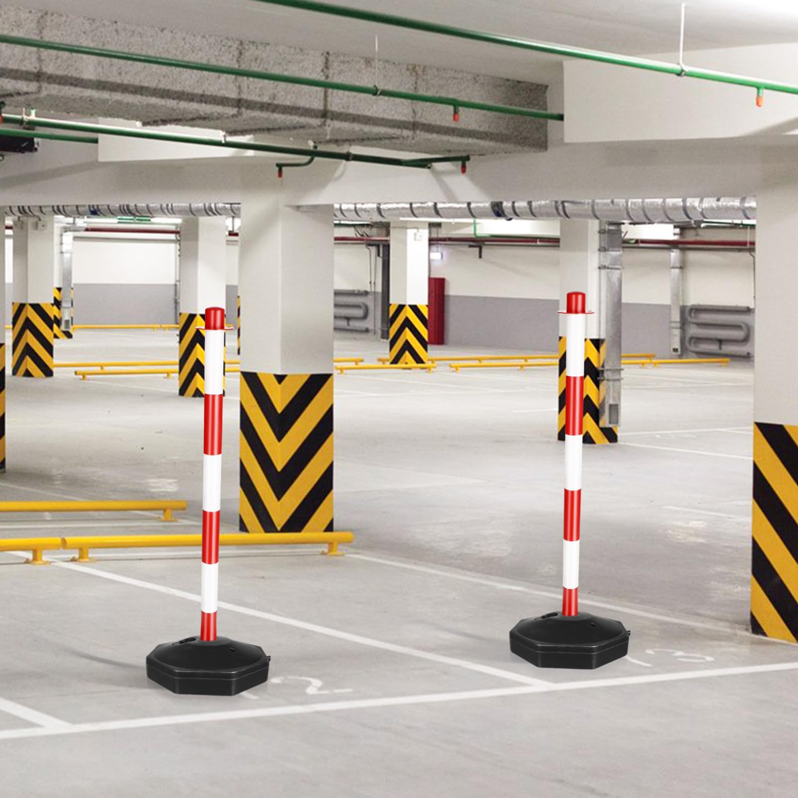 Colonna Stradale di Avvertimento in Pe Resistente Catena 1 Metro e Moschettone Set per Barriere di Sicurezza e Controllo Traffico in Parcheggi e Aree Industriali