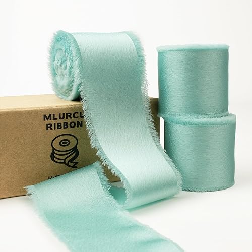 Vista 91 de Burgundy Dark Red Silk Ribbon 1-1/2 Inch x 21Yds Handmade Fringe Silky Chiffon Frayed Fabric Ribbon for Gift Wrapping, Flower Bouquet, Wedding