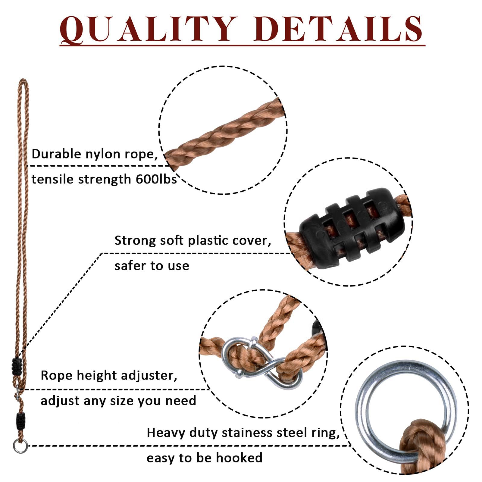 2 Piezas Cuerdas de Columpio Ajustables, 1.8 M Cuerdas de Extensión de Columpio, Flexibles Ajustables para Columpioes de Árbol Columpioes, Fácil de Instalar, para Hamacas, Columpios