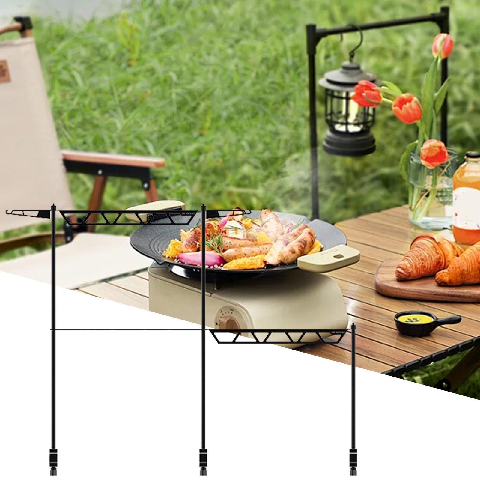 Przenośny do gotowania na świeżym powietrzu | Stojak do przechowywania naczyń stołowych, uchwyt na garnki, metalowy regał, przenośna metalowa półka, na BBQ
