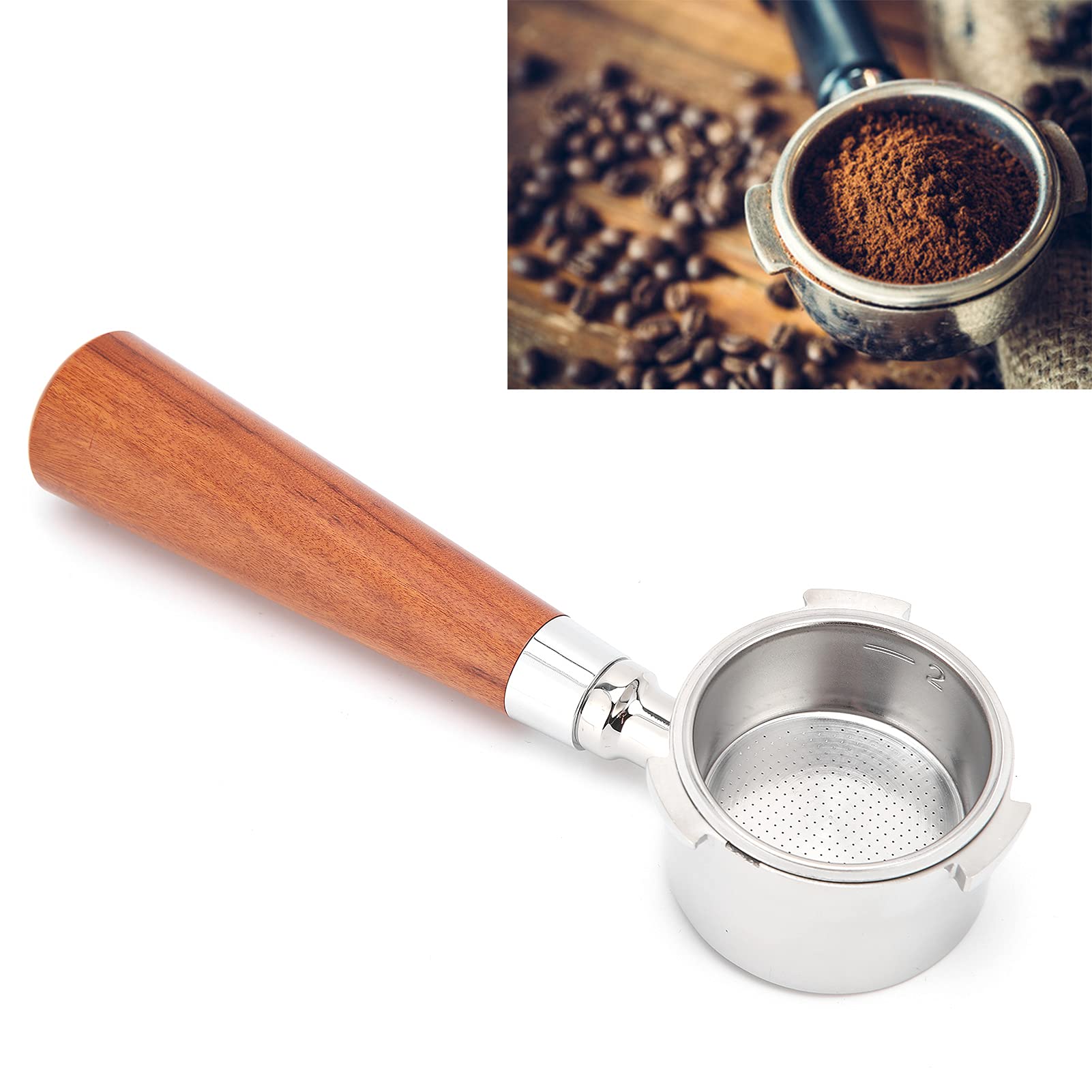 Kolba do kawy bez dna Uchwyt filtra ze stali nierdzewnej Narzędzie do wymiany kosza Akcesoria do ekspresu do kawy Ergonomiczny drewniany uchwyt Stabilna praca Prezent z domowego (Palisander 54 mm)