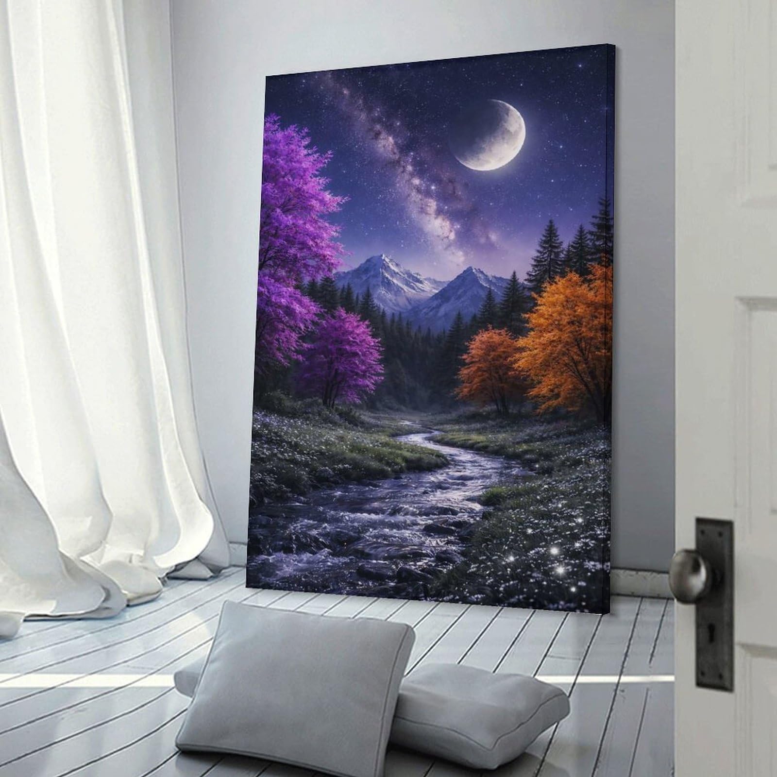 Junmoney Room Decor Wall Art Enchanting Night Landscape with Starry Night, 20x30inch(50x75cm), for Living Room, Lounge Or Sitting Room, Canvas Styling for A Polished Room Look