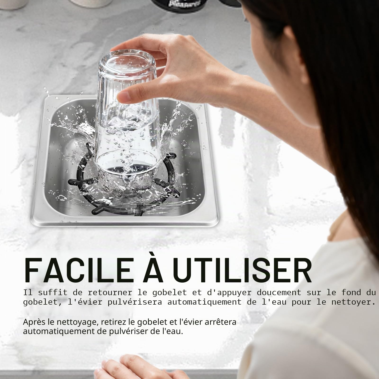 Lave Verres, Automatique G1/2 En Acier Inoxydable Lave Gobelets Pour Évier De Cuisine Avec 2 Tuyaux De Connexion Accessoire Pratique Pour Bar Pub Restaurant Café Et Hôtel