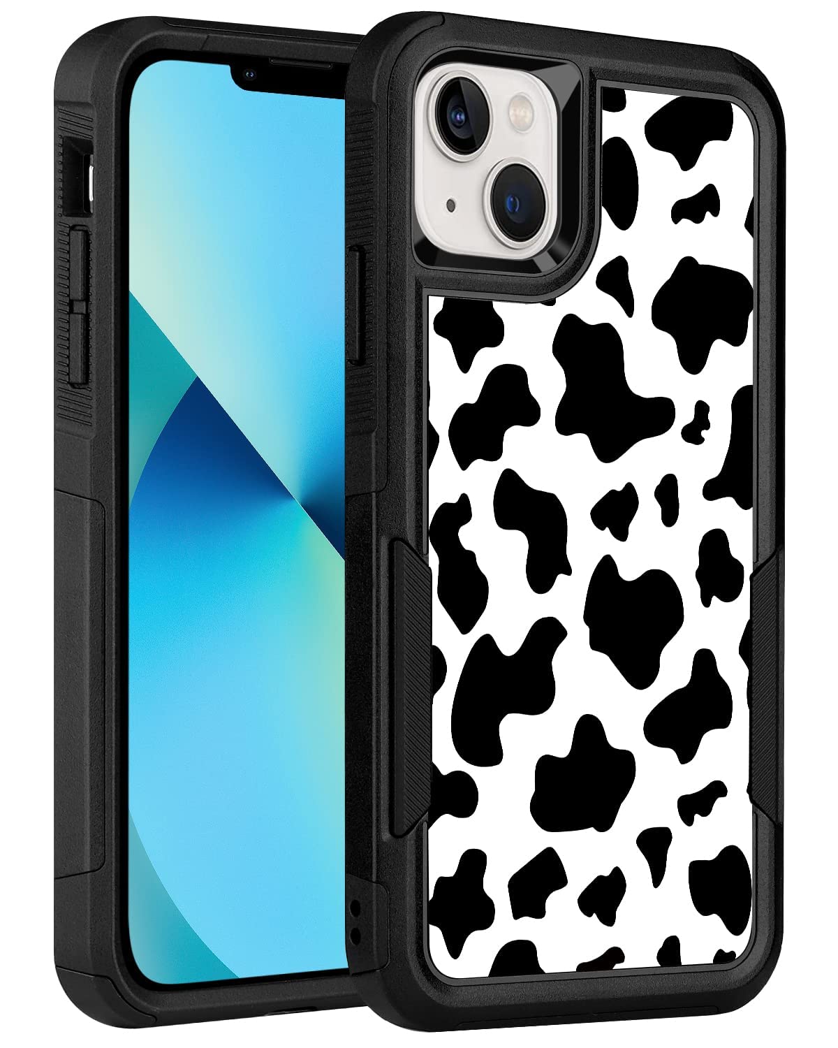 LOQUPE Designed for iPhone 13 Case, Heavy-Duty Tough Rugged Lightweight Slim Shockproof Protective Case for iPhone 13 6.1 Inch,Women Girls,Cow Print