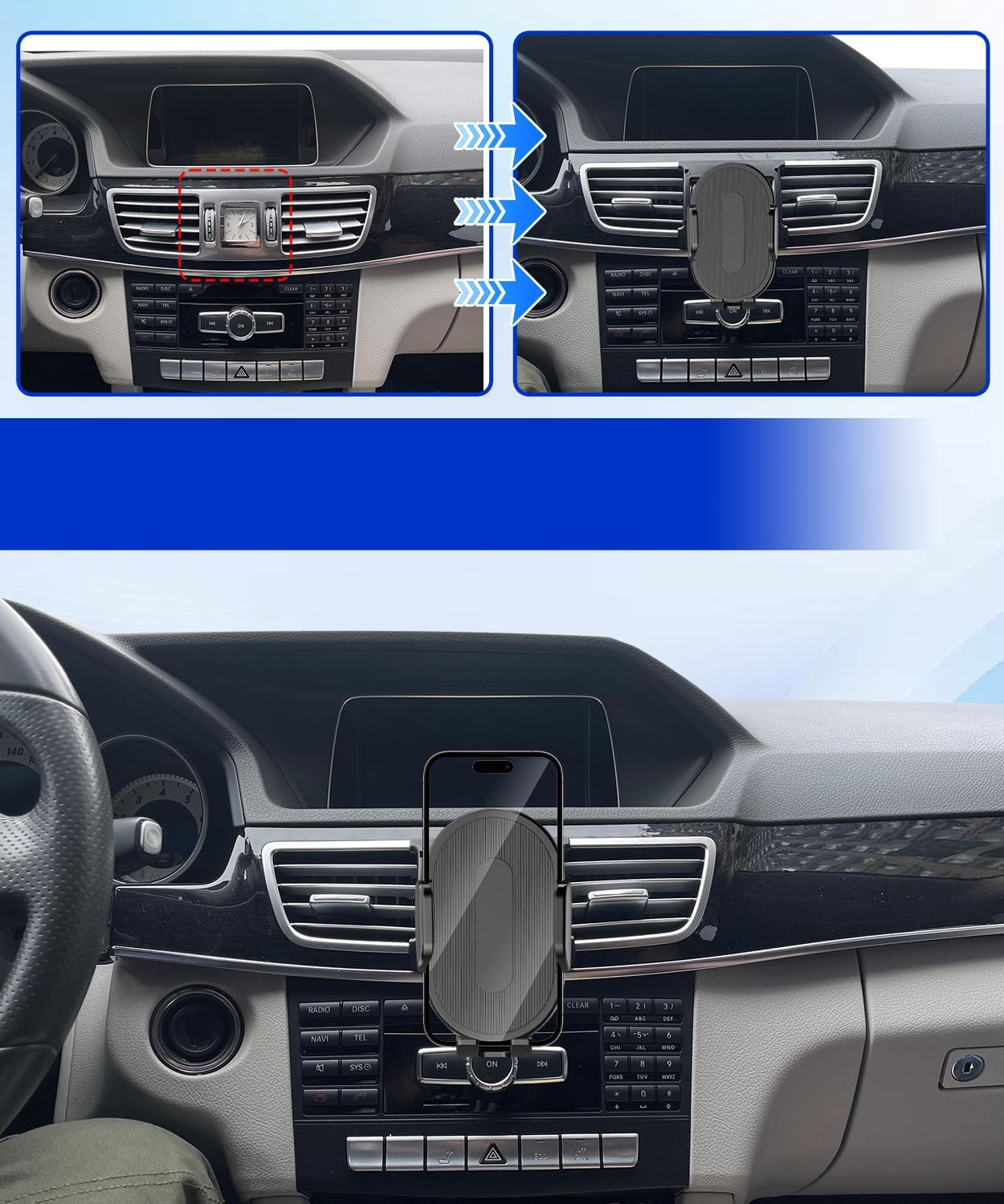 Car Phone Holder for Mercedes Benz E-Class 2014-2015 Auto Accessories，One Hand Place & Pick，360° Rotation，Hands Free，for 4.7-7 inch Phones