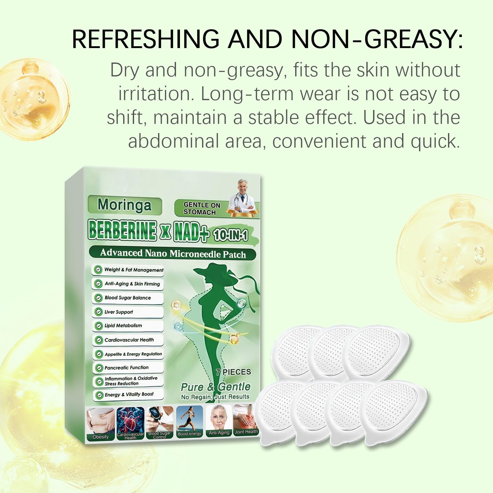 Cerotti nano NAD+ Moringa 10 in 1 di qualità premium, contenenti berberina, unisex, adatti per attività quotidiane leggere, 7 cerotti per confezione (versione migliorata).