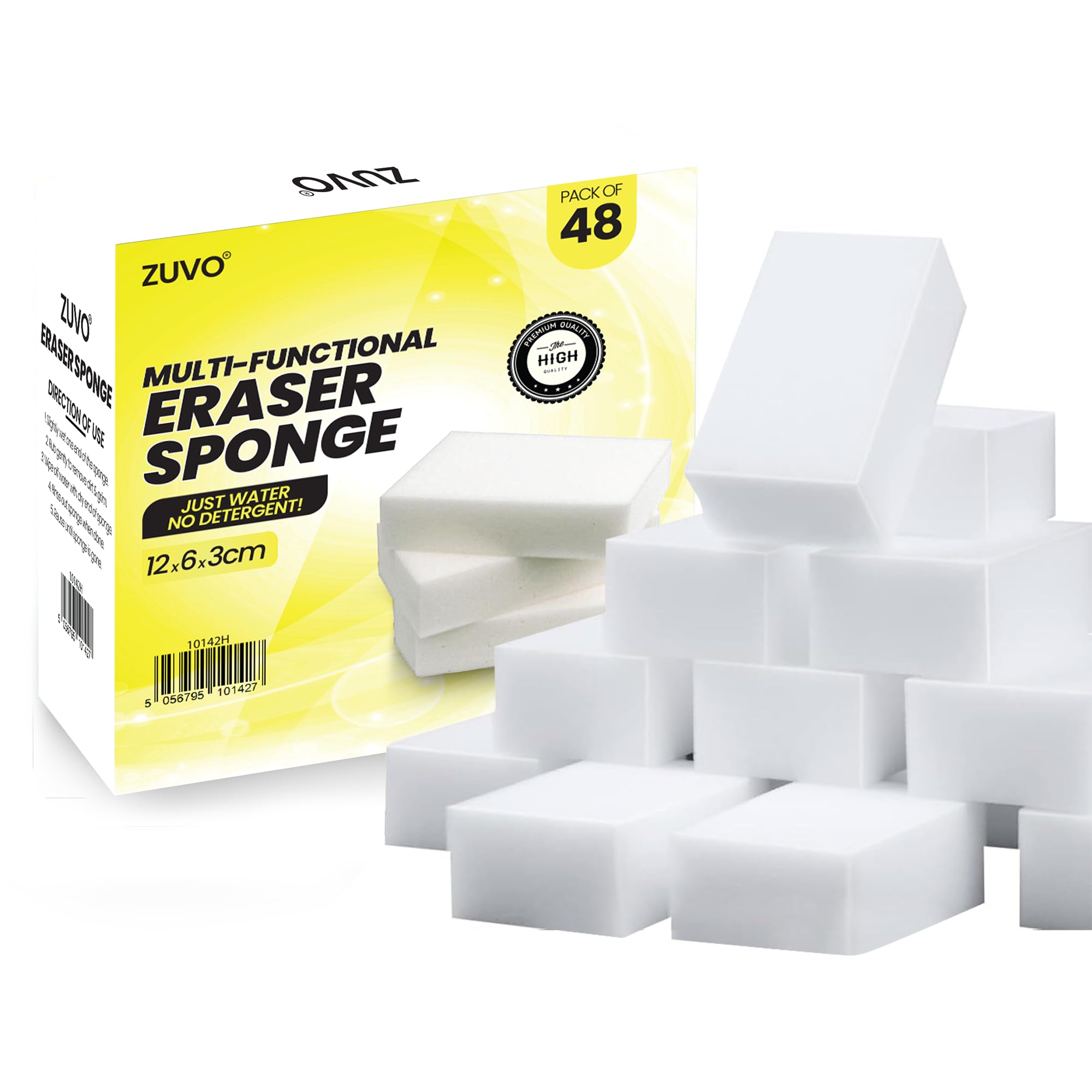 Zuvo Multi-Functional Magic Eraser Sponge (48-Pack) – Heavy-Duty, Eco-Friendly Melamine Sponges for Kitchen, Bathroom, and Wall Cleaning