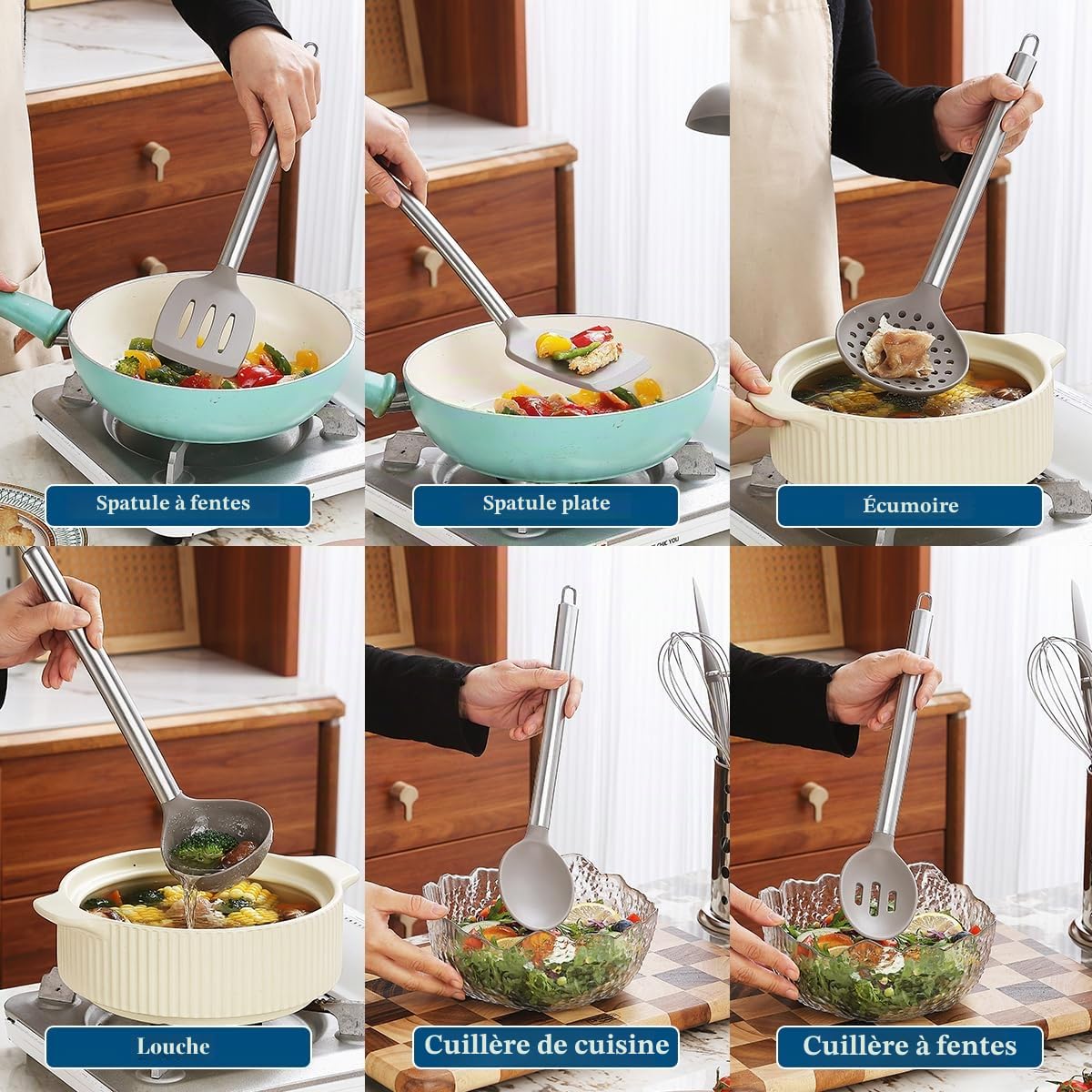 Ustensiles de cuisine, Kyraton 38 pièces en silicone antiadhésif, cuillère spatule avec porte-ustensiles en acier inoxydable, lavable au lave-vaisselle