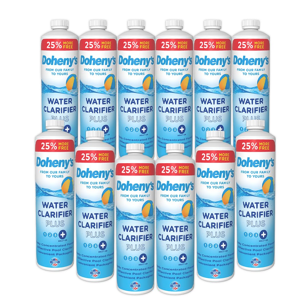 Doheny's Pool Water Clarifier Plus | Proprietary Pro-Grade Formula Helps Filters Trap Small Particles by Binding Them Together | Use for Crystal Clear Pool Water | 12 x 40 Oz. Bottles (480 Oz. Total)