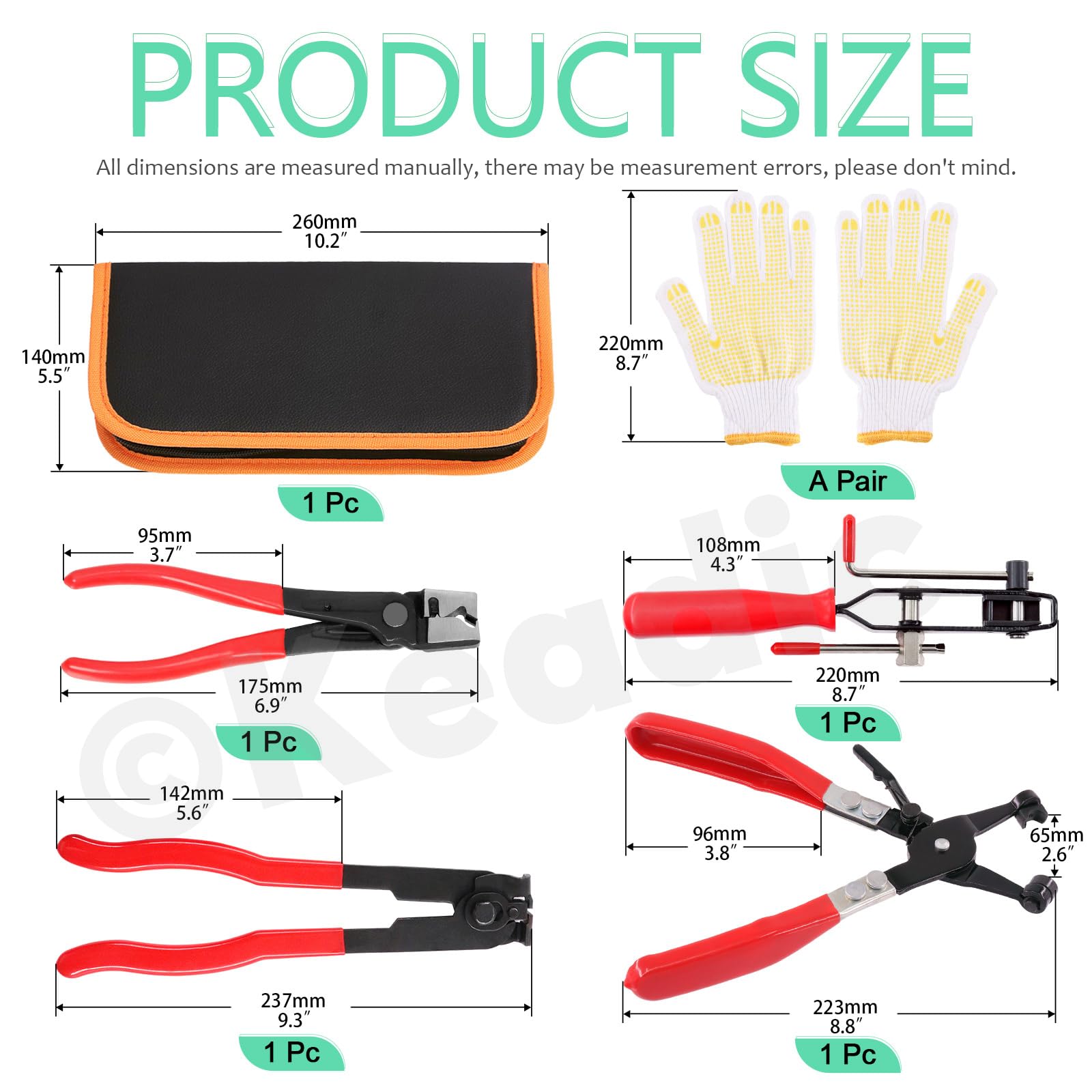Keadic 5Pcs CV Joint Axle Boot Clamp Pliers, Hose Clamp Pliers, Clic-R Type Plier CV Boot Clamps Kit with Gloves - Image 2