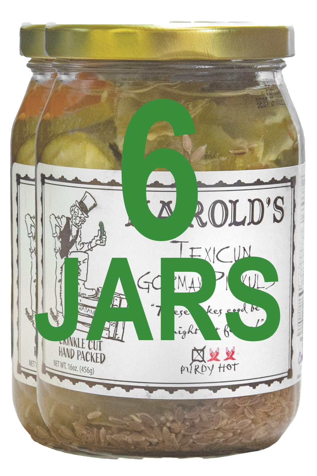 Harold's - Purdy Hot Crinkle Cut Pickle Slices - Spicy Pickles - PackedWith Fresh Garlic and Habanero - Made in Texas