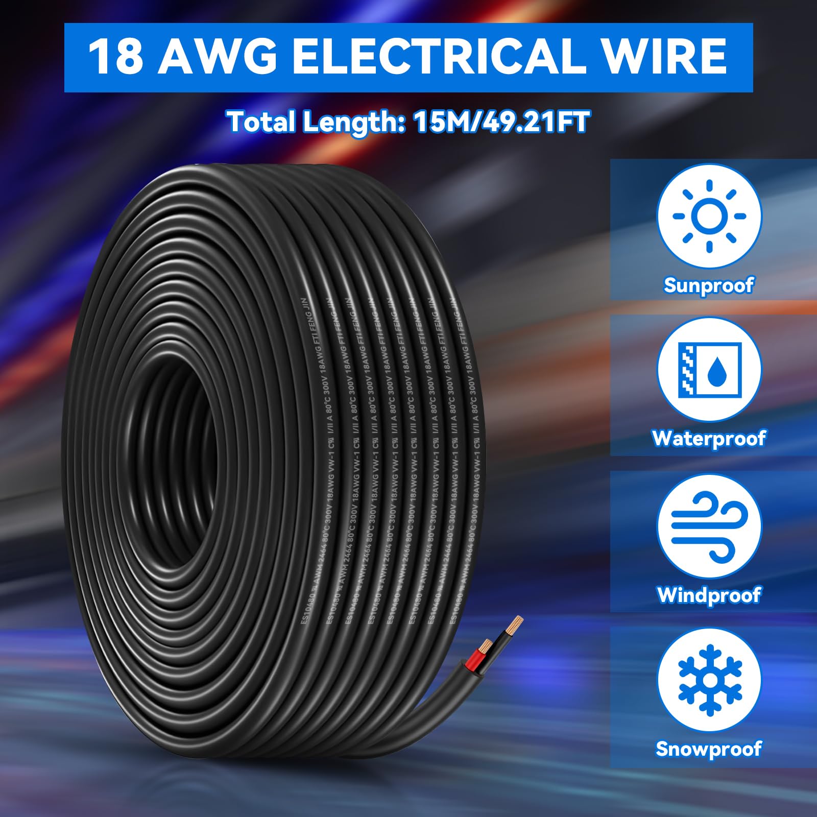 18AWG 0,75 mm² 2 x 10 meter elektrische draadkabel, 2-aderige flexibele