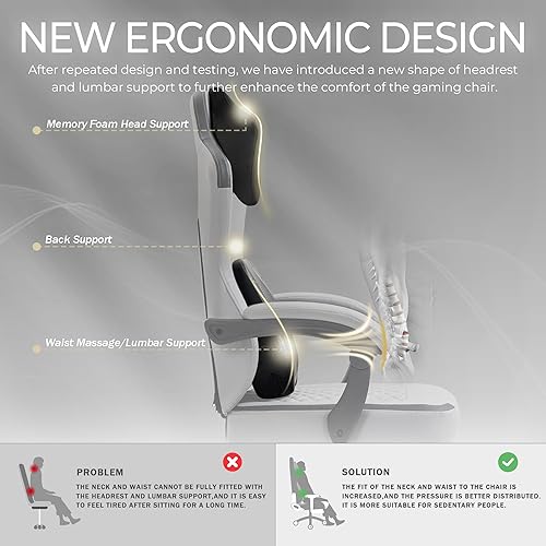 Miniatura 5 de Vigosit Silla de juegos con soporte lumbar de masaje térmico, silla ergonómica para computadora para juegos con cojín de resorte de bolsillo y